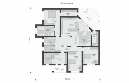 Одноэтажный дом с просторной гостиной и тремя спальнями